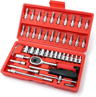 Kit De 46 Piezas Puntas Copas y Trinquete 1/4